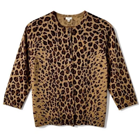 J. Crew Sweaters - J.Crew Factory Wool Leopard Print Crop Cardigan Button Front Small 3/4 Sleeve